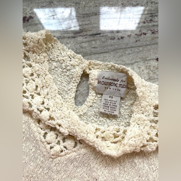 70s Ivory Crochet Boucle Knit Mutton Sleeve Jumper Sweater size - Picture 9 of 9